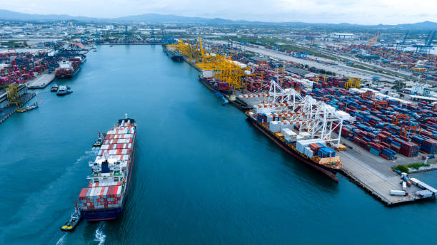 istock Shipyard Cargo Container Sea Port Freight forwarding service logistics and transportation. International Shipping Depot Custom Port for import export trade Transport Business manufacturing shipping 1421610297