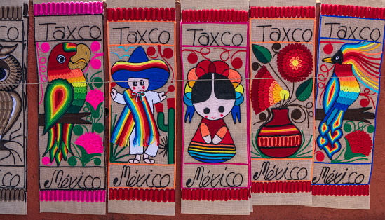 Handcrafts products for sale in an outdoor market, Taxco, Mexico