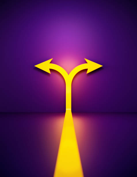 istock Yellow Arrows Glowing Before Purple Background 1421614868