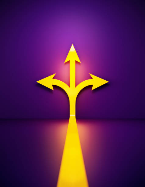 istock Yellow Arrows Glowing Before Purple Background 1421615234