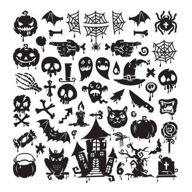 Coleção de Símbolos de Halloween - ilustração de arte em vetor