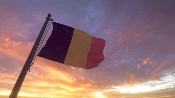 istock Belgium Flag on Flagpole by Evening Sunset Sky 1421622180