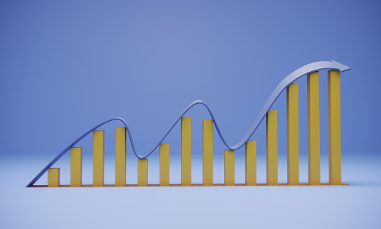 Growing financial bar graph. (3d render)
