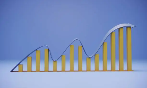 Growing financial bar graph. (3d render)