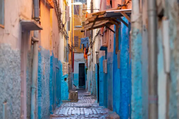 Photo of Traditional colorful small streets of the old town, medina district in Casablanca in Morocco