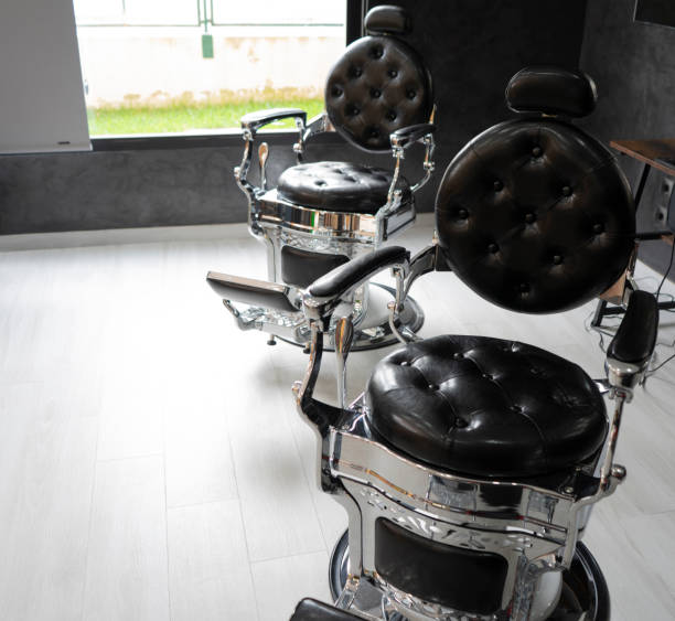 istock Antique black leather barber armchair 1421624405
