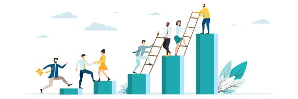 business mentor helps improve, holding stairs steps, mentorship, upskills, climb help, self development strategy flat. business mentor helps improve, holding stairs steps, mentorship, upskills, climb help, self development strategy flat. coach stock illustrations
