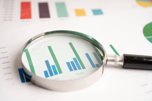 istock Magnifying glass on chart graph spreadsheet paper. Financial development, Banking Account, Statistics, economy, Stock exchange trading, Business office company meeting concept. 1421629235