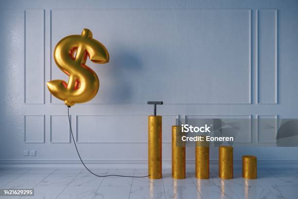 Inflated Balloon Dollar Sign Stock Photo - Download Image Now - Inflation - Economics, Interest Rate, Growth