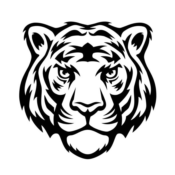 illustrazioni stock, clip art, cartoni animati e icone di tendenza di tatuaggio della testa di tigre. mascotte design creativo. - tiger roaring danger power