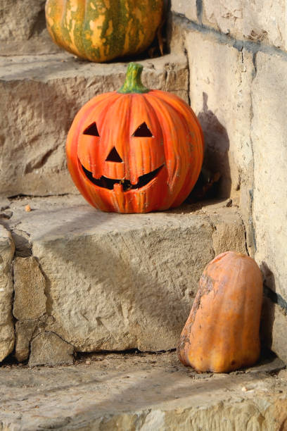 istock Stairs Decorated With Pumpkins 1421631375