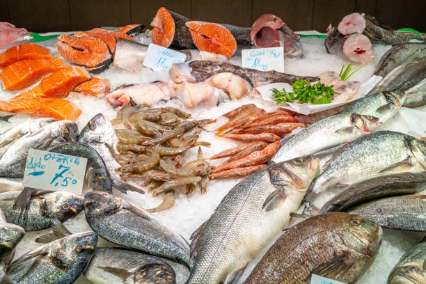 istock Fish and seafood on ice 1421633391