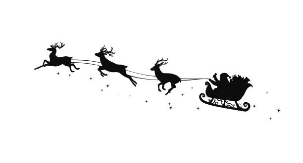 ilustrações de stock, clip art, desenhos animados e ícones de silhouette of a deer and santa claus - pai natal