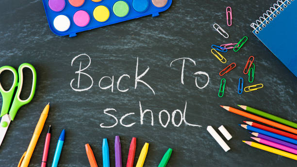 istock school stuff on the blackboard, education concept 1421635576