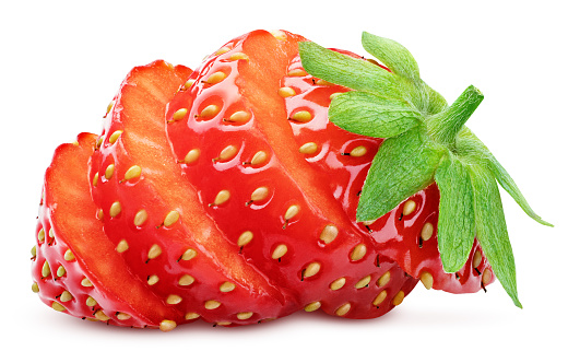 Sliced strawberry isolated on white background with clipping Path. Full depth of field.