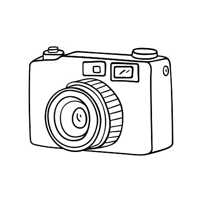 Isolated vector illustration of photo camera. Cute thin line icon for design, cover etc.