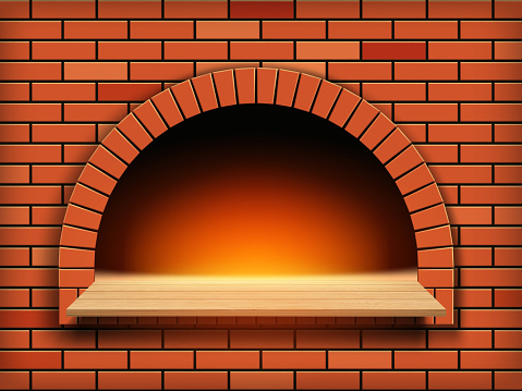 Traditional brick wood burning oven for baking pizza or bread. Vector illustration