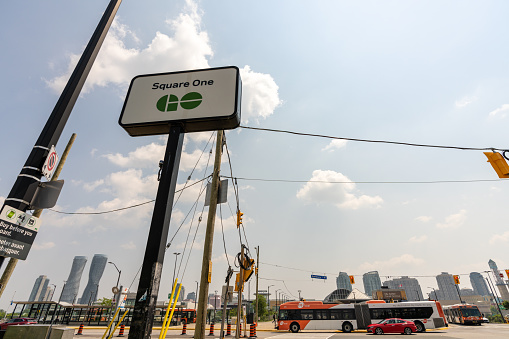 Mississauga, Ontario, Canada - July 25 2021 : Square One GO Transit Bus Terminal.