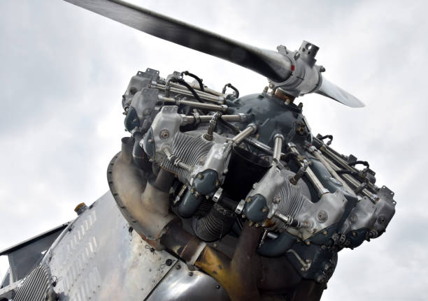 istock Old radial airplane engine closeup view 1421648045
