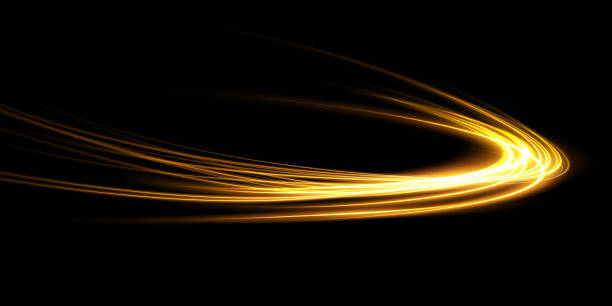 istock Abstract light lines of motion and speed in golden color. Light everyday glowing effect. semicircular wave, light trail curve swirl, car headlights, incandescent optical fiber design. 1421648580