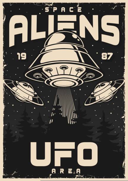 ufo-bereich monochromes poster vintage - surveillance alien mystery monster stock-grafiken, -clipart, -cartoons und -symbole