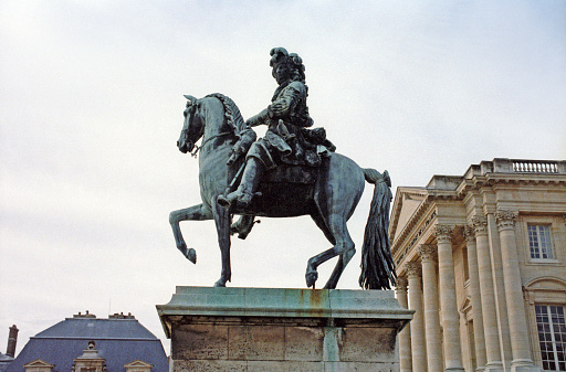 View of Basilica of Notre Dame de Fourviere and Louis XIV statue, Lyon, France