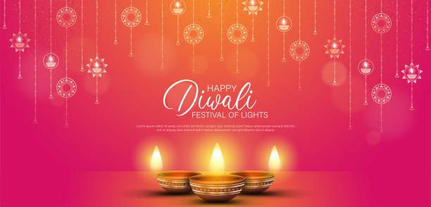 illustrazioni stock, clip art, cartoni animati e icone di tendenza di happy diwali - festival di luci colorato banner modello di design con lampada diya decorativa. - diwali