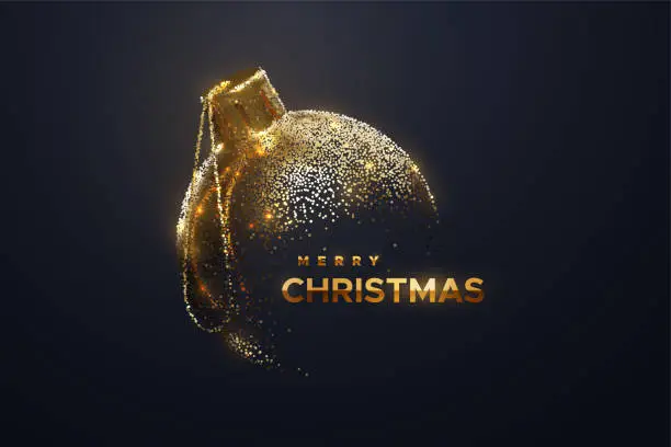 Vector illustration of Golden Christmas ball on black background.