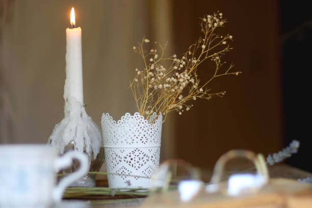 istock Tea, Cookies, Book, Candles and Lavender 1421657927