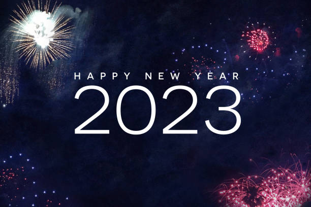 istock Happy New Year 2023 Text Holiday Celebration Graphic with Fireworks Background 1421658778