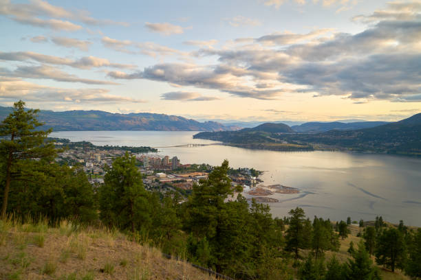 A high angle view of Kelowna and Okanagan Lake from Knox Mountain.