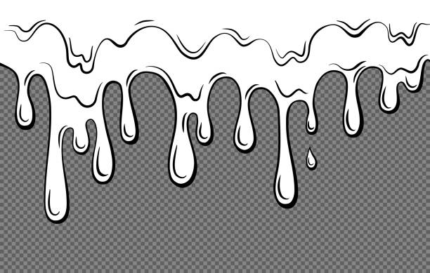 Dripping liquid outline on a transparent background. Dripping liquid outline on a transparent background. Contoured black and white illustration of a flowing viscous liquid. Wax, honey, slime. Vector. melting wax stock illustrations