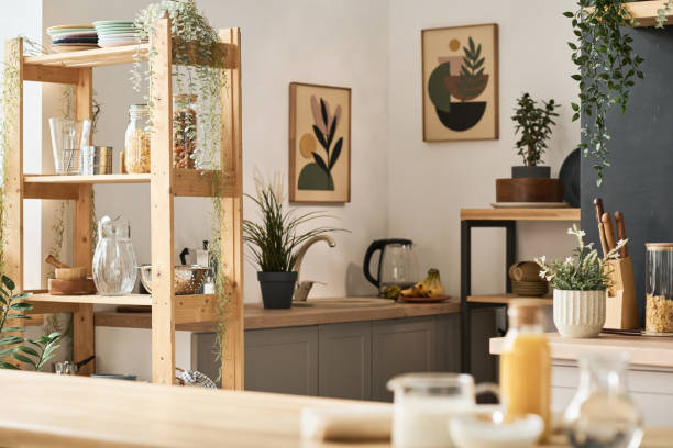 istock Modern domestic kitchen with paintings 1421662226