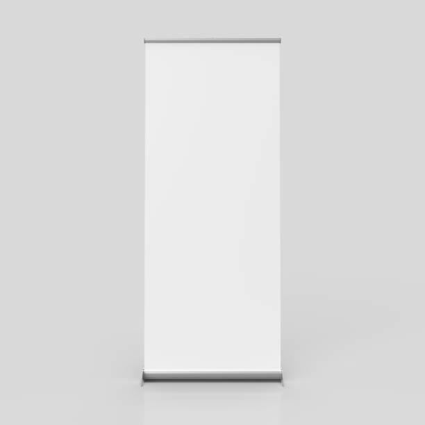 istock Roll up banner stand isolated on white clean background, Design Template blank pop up banner display template for mockup and illustration, 3D Rendered. 1421665245