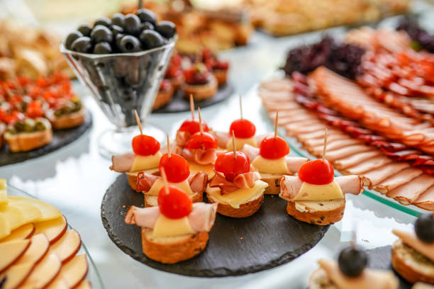 istock Well decorated canape plate on buffet table in restaurant 1421672371