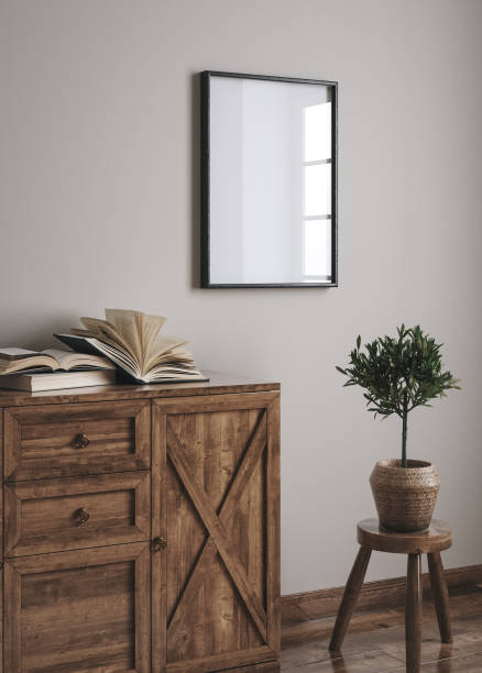 istock Mockup frame in farmhouse living room interior 1421675694
