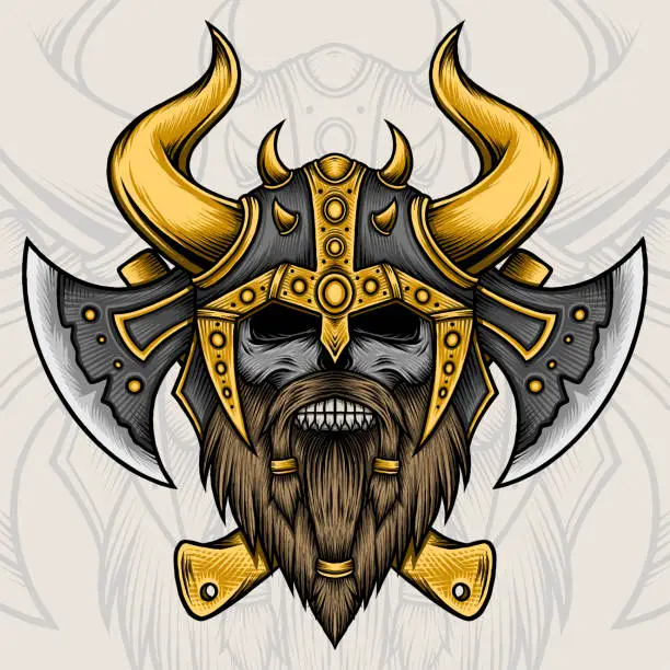 Vector illustration of Viking Skull with Axe Vector