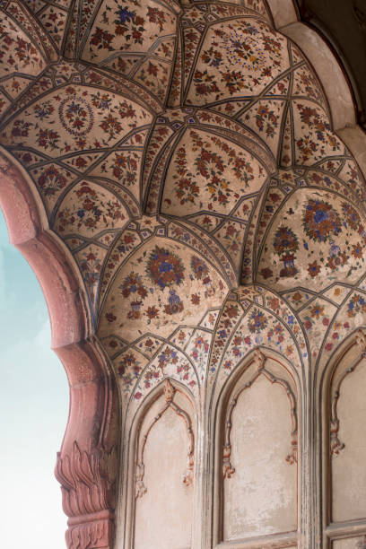 Badshahi Mosque Lahore Pakistan Interior fresco art detail stock photo