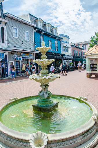 Fountain on Cape May pedestrian Avenue during summer day