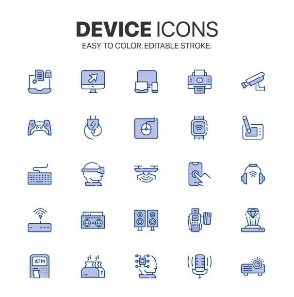 Vector illustration of Set of linear Device icons. Computer, technology and device symbol. Simple set personal devices related vector