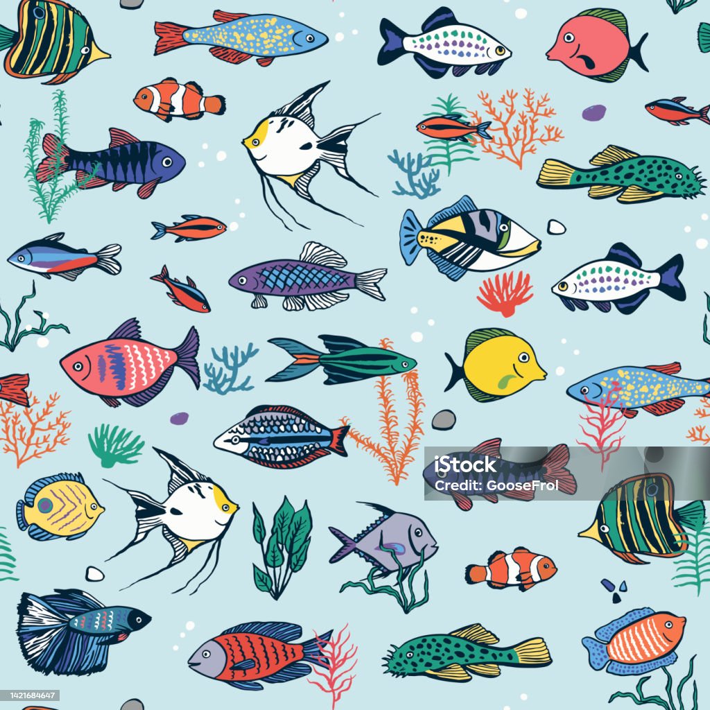 Nature Fish Patterns Tropical Fish Vector Seamless Pattern Stock Illustration - Download ...