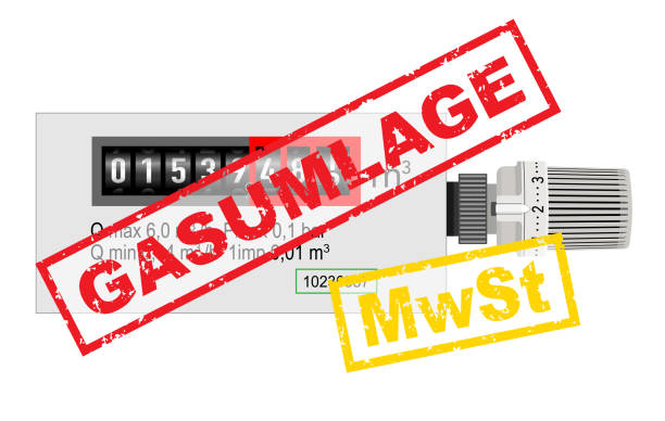 온도 조절기 및 가스 할증료 및 vat 스탬프가있는 가스 미터 (독일어 텍스트 - gasumlage 및 mwst)
흰색 배경에 고립된 벡터 일러스트 레이 션 - data throttle stock illustrations