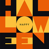 istock Happy Halloween greeting card with geometric typography. 1421687261
