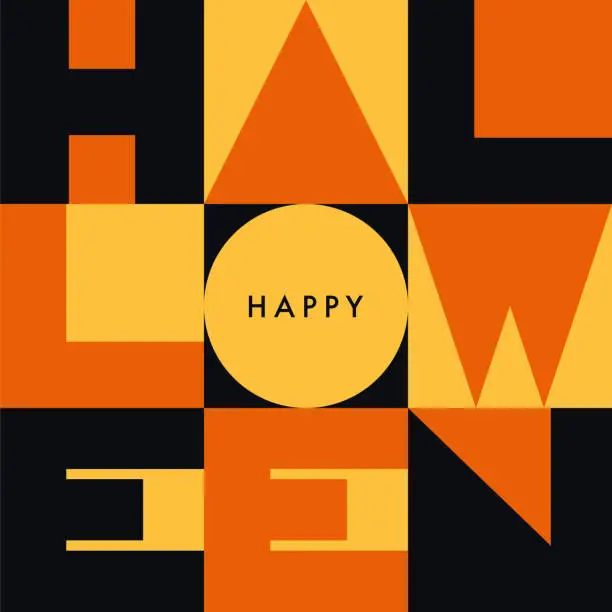 Vector illustration of Happy Halloween greeting card with geometric typography.
