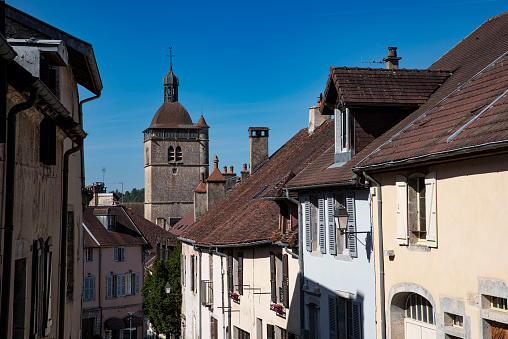 Wintzenheim, France, October 15, 2020: View of the this Alsatian village under cloudy autumn sky. Wintzenheim is located at the so called Alsatian Wine Route.