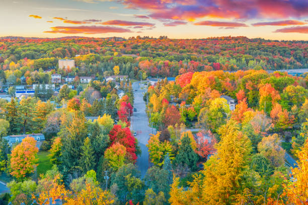 Huntsville Ontario Canada View of Huntsville, Ontario, Canada during an autumn sunset. huntsville ontario stock pictures, royalty-free photos & images