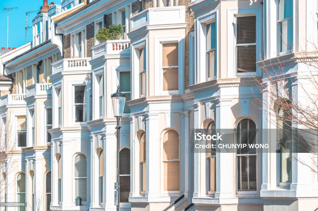 Notting hill area in london england old suburban and antique Row House Stock Photo