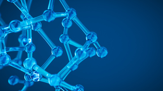 Scientific molecular structures on blue background.