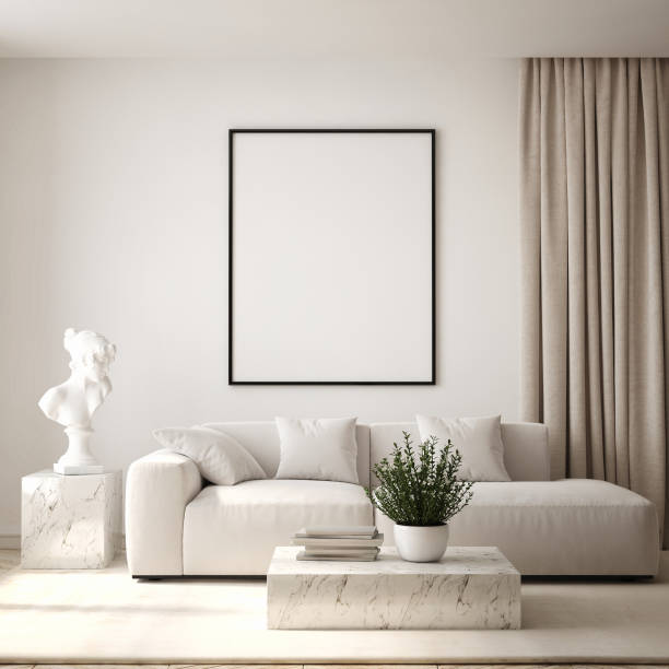 istock mock up poster frame in modern interior background, living room, Scandinavian style, 3D render, 3D illustration 1421710576