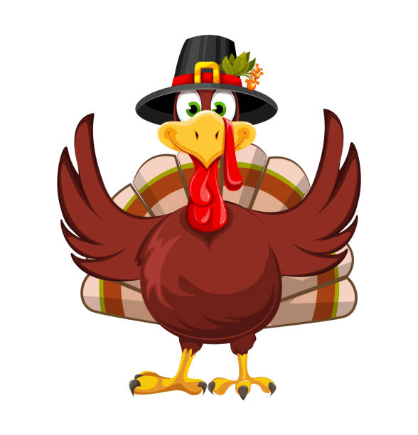 ilustrações, clipart, desenhos animados e ícones de feliz dia de ação de graças. pássaro engraçado de peru de ação de graças - turkey white background bird thanksgiving